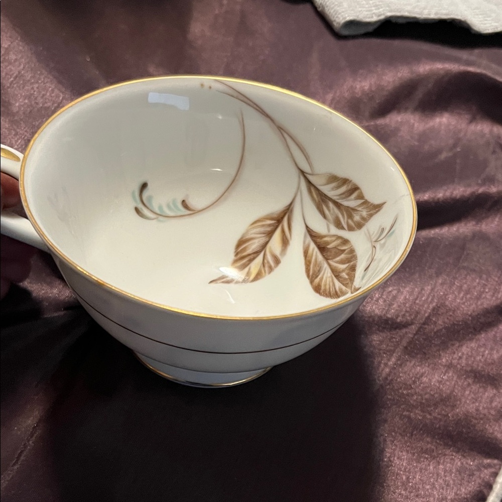 Noritake White and Gold Saucer with Brown Leaf Design